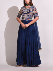 Blue Georgette Gown Set