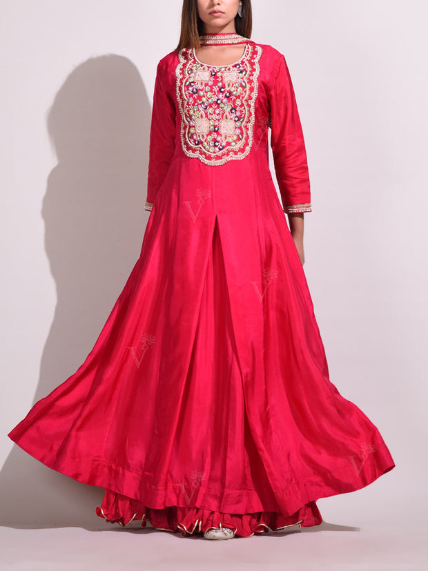 Reddish Pink Silk Gown