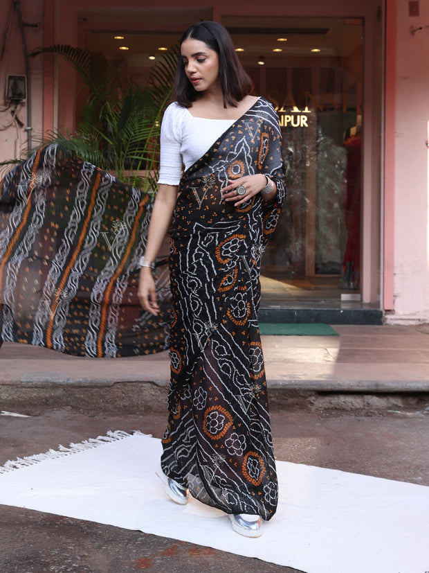 Black Chinnon Bandhani Saree