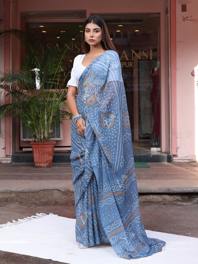 Grey Chinnon Bandhani Saree