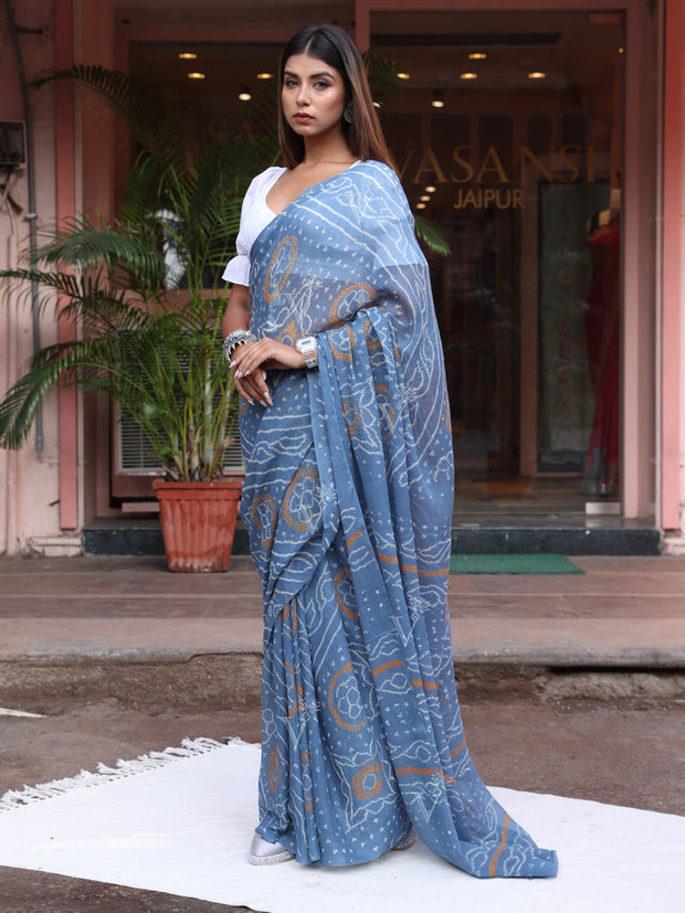 Grey Chinnon Bandhani Saree