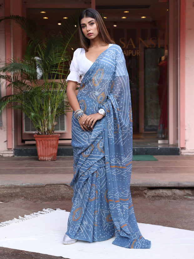 Grey Chinnon Bandhani Saree