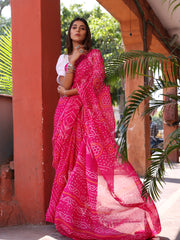 Pink Chinnon Bandhani Saree