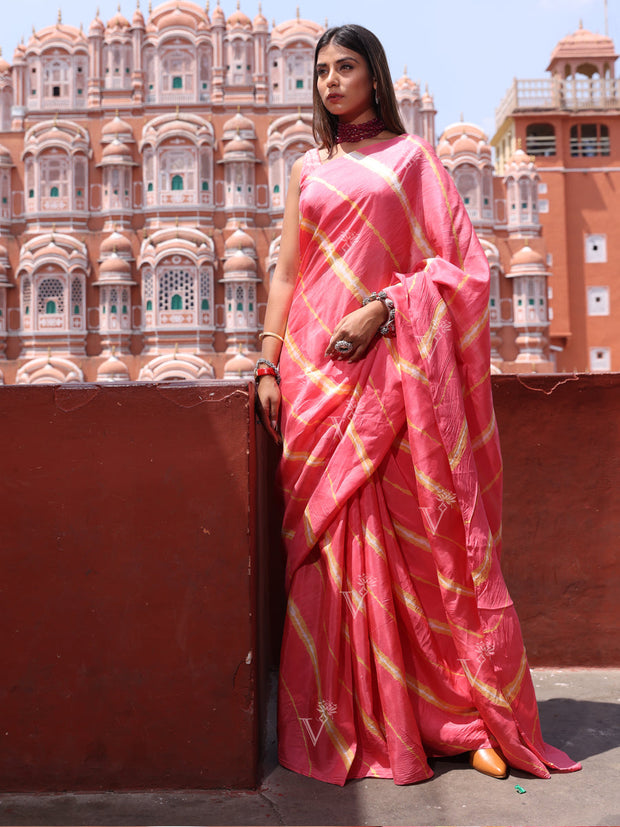 Peach Silk Leheriya Saree