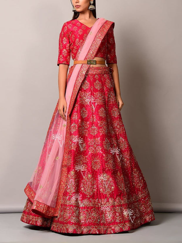 Pink Pearl Brush Lehenga Set