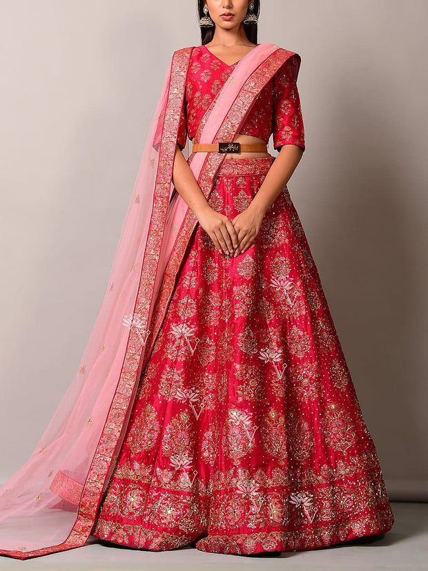 Pink Pearl Brush Lehenga Set