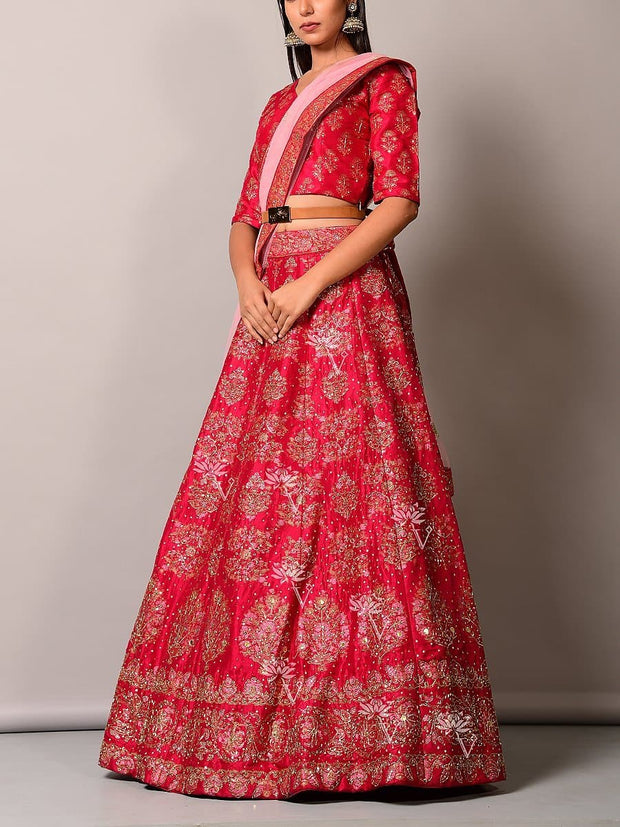 Pink Pearl Brush Lehenga Set