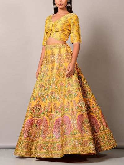 Yellow Pearl Brush Lehenga Set