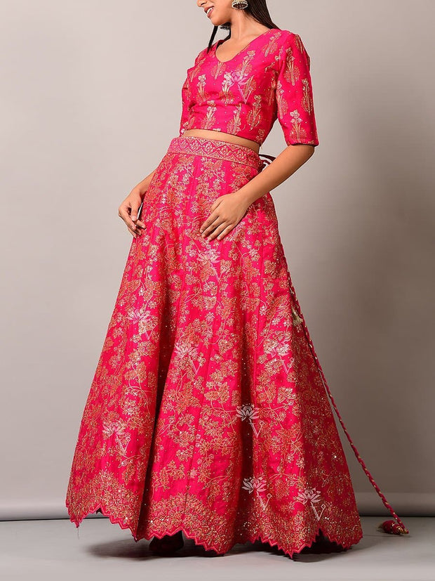 Pink Pearl Brush Lehenga Set