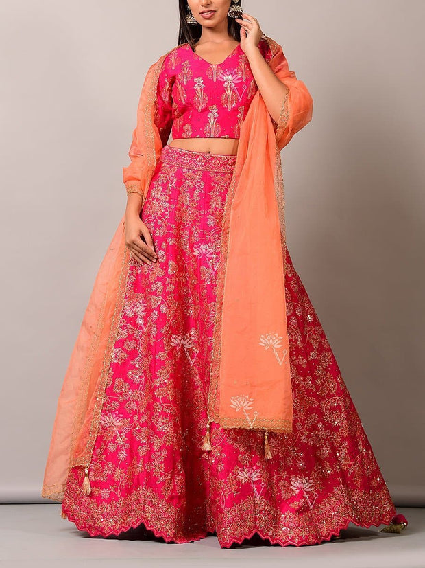 Lehenga, Lehenga set, Lehengas, Printed, Zari, Sequence, Bright, Party wear, Choli