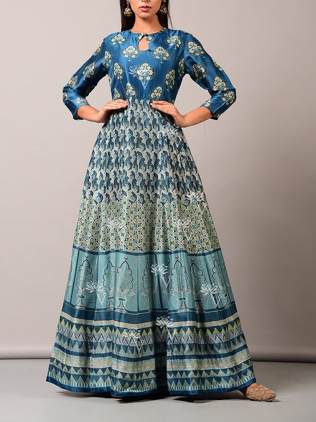 Anarkali, Anarkalis, Gown, Gowns, Floor length, Printed, Silk, Cotton, Party wear