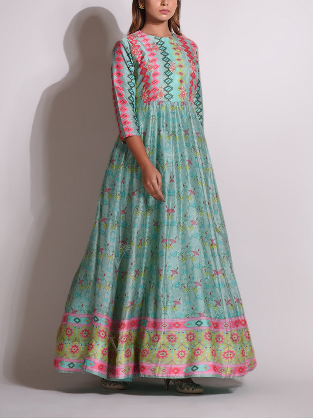 Green Vasansi Silk Highlighted Gown