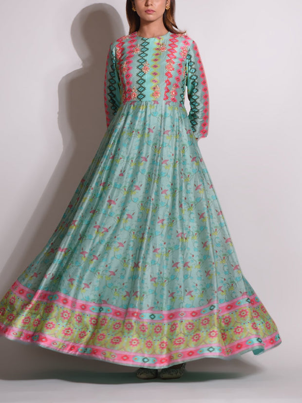 Green Vasansi Silk Highlighted Gown