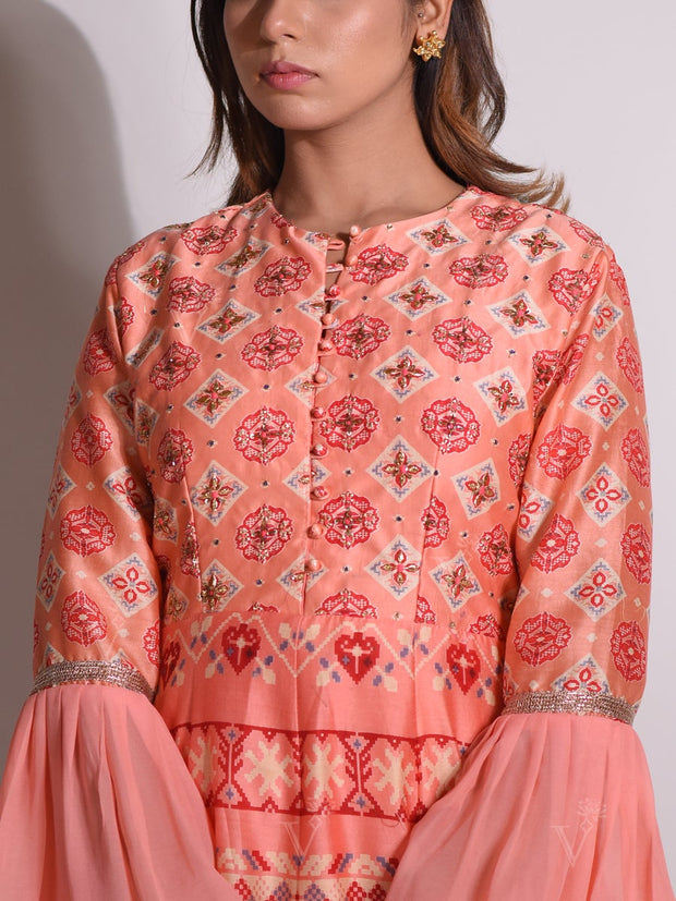 Peach Chanderi Highlighted Gown