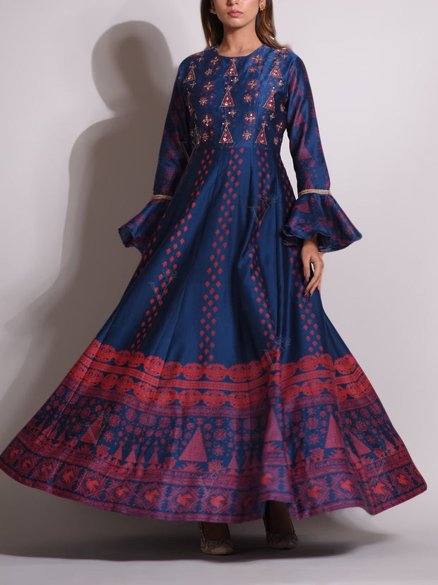 Blue Chanderi Highlighted Gown