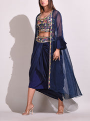 Blue Silk Dhoti Set