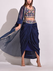 Blue Silk Dhoti Set