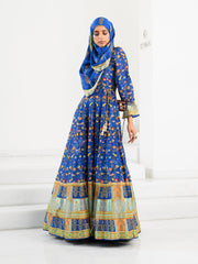 Blue Silk Printed Anarkali Gown