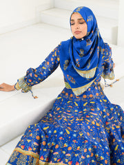 Blue Silk Printed Anarkali Gown