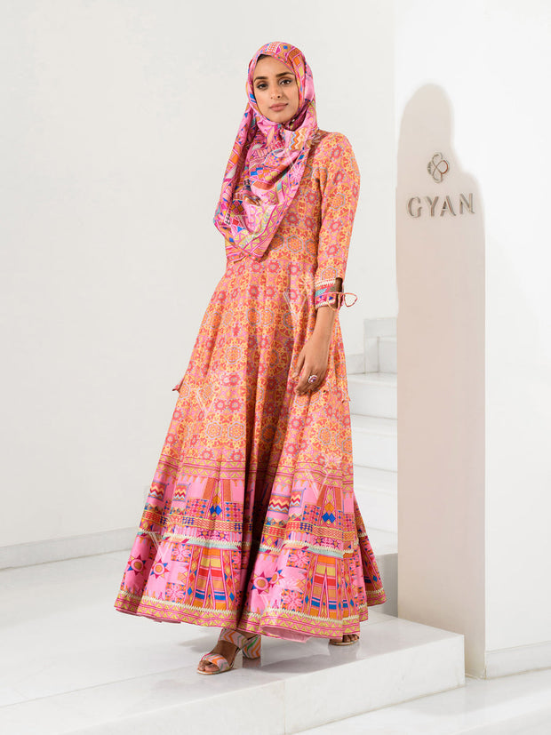 Pink Silk Printed Anarkali Gown