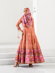 Pink Silk Printed Anarkali Gown