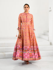 Pink Silk Printed Anarkali Gown