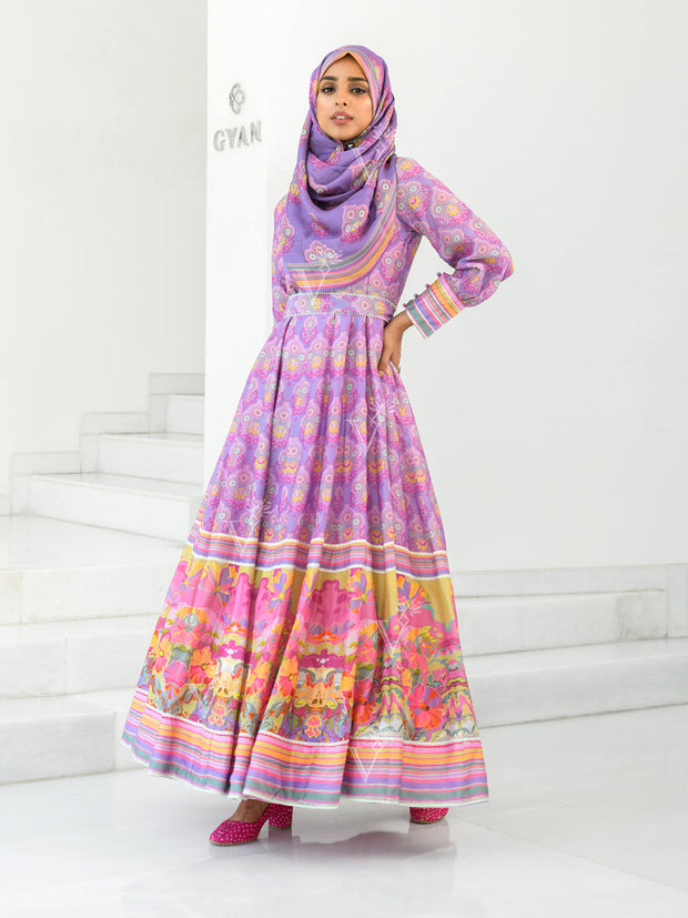 Lavender Silk Printed Anarkali Gown