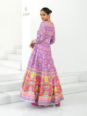 Lavender Silk Printed Anarkali Gown