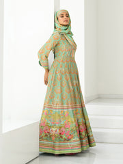 Pastel Green Silk Printed Anarkali Gown