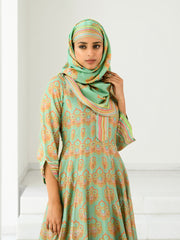 Pastel Green Silk Printed Anarkali Gown