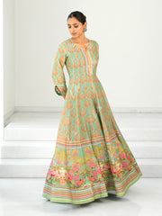 Pastel Green Silk Printed Anarkali Gown