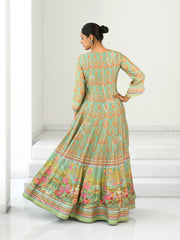 Pastel Green Silk Printed Anarkali Gown