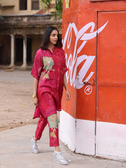 Red Vasansi Silk Pant Set