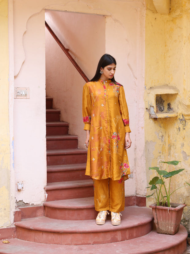 Mustard Yellow Silk Pant Set