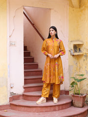 Mustard Yellow Silk Pant Set