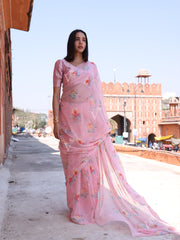 Pink Chiffon Printed Saree