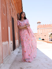 Pink Chiffon Printed Saree