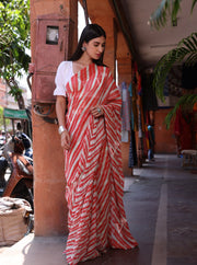 Orange Chinnon Leheriya Saree