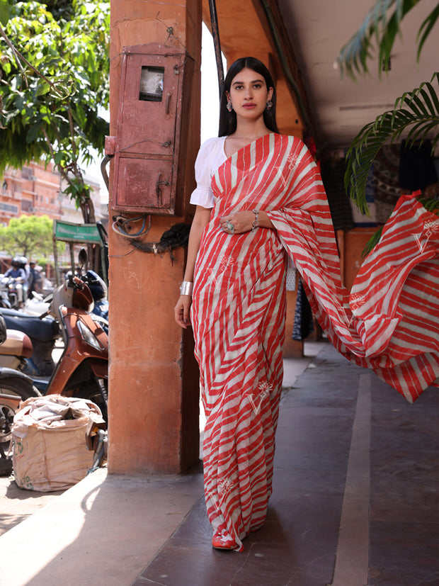 Orange Chinnon Leheriya Saree