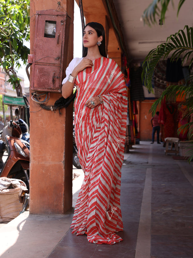 Orange Chinnon Leheriya Saree