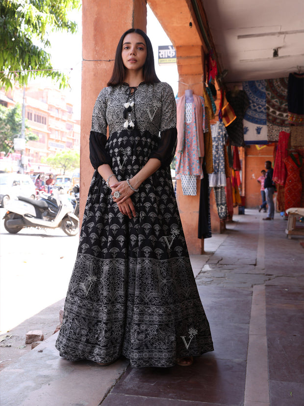 Black Vasansi Silk Printed Gown