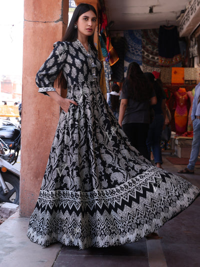 Black and White Vasansi Silk Printed Gown