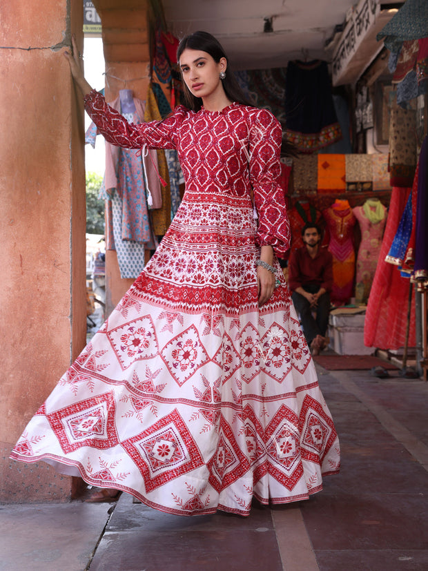 Red Vasansi Silk Printed Gown