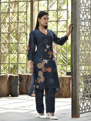 Midnight Blue Vasansi Silk Printed Co-ord Set