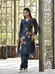 Midnight Blue Vasansi Silk Printed Co-ord Set