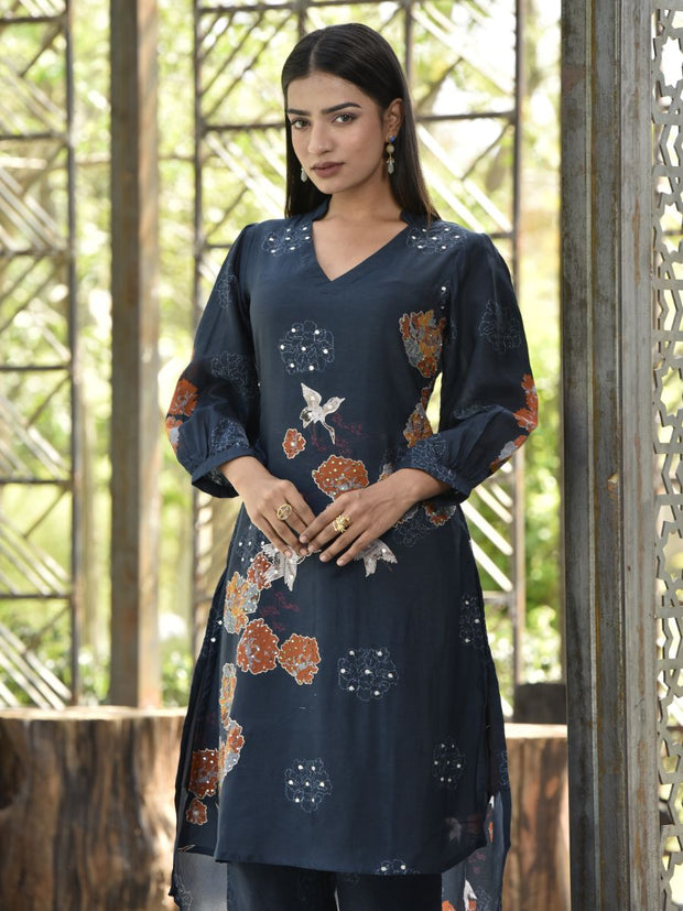 Midnight Blue Vasansi Silk Printed Co-ord Set