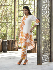 White and Yellow Floral Printed Vasansi Silk Co-ord Set