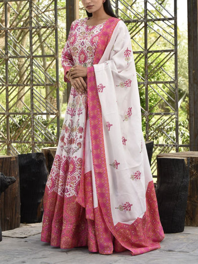 Pink Vasansi Silk Printed Anarkali Gown