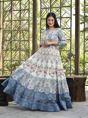 Blue Vasansi Silk Printed Anarkali Gown