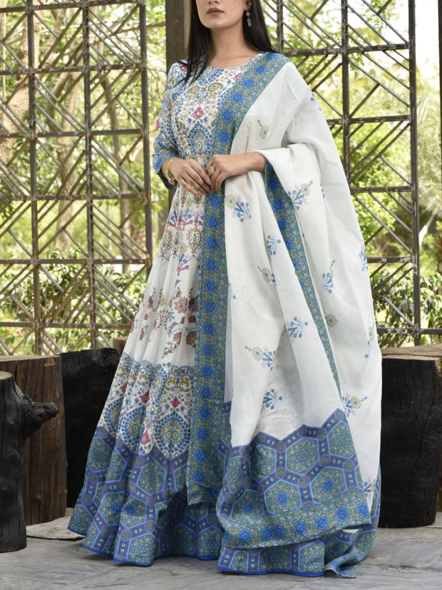 Blue Vasansi Silk Printed Anarkali Gown